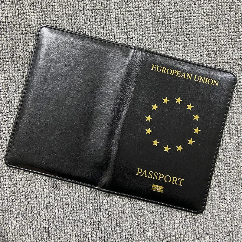 Evropa Ittifoqi Pasport qopqog'i Qora PU Teri Pasport sumkalari Sayohat hamyoni organizatori Pasport ushlagichi