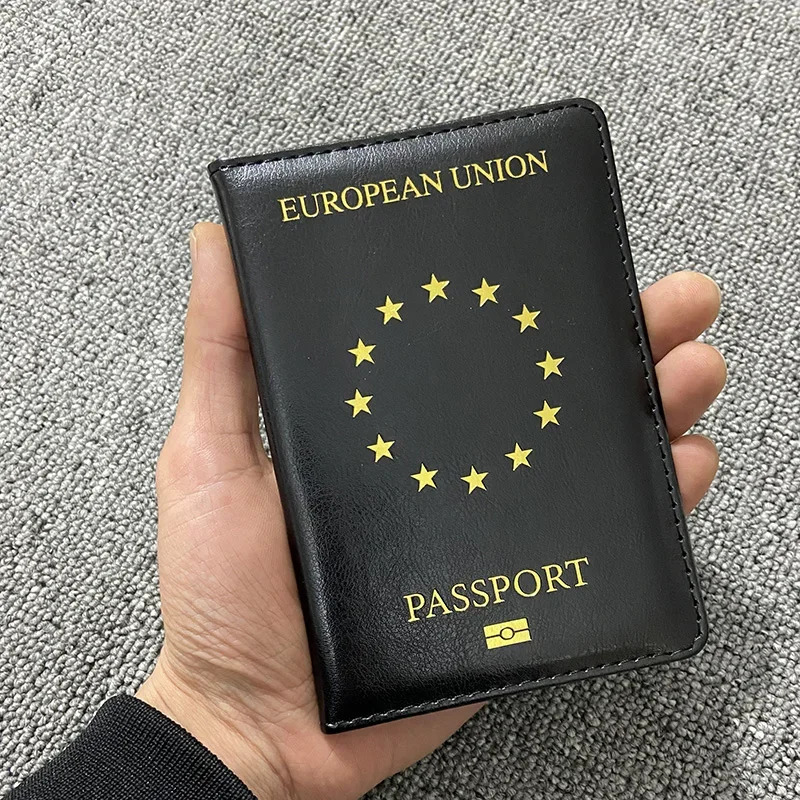 Evropa Ittifoqi Pasport qopqog'i Qora PU Teri Pasport sumkalari Sayohat hamyoni organizatori Pasport ushlagichi