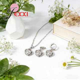 Популярные аксессуары для свадебной годовщины: ювелирные наборы из серебра 925 пробы с цветочным дизайном и кристаллами, комплект из колье и серег.