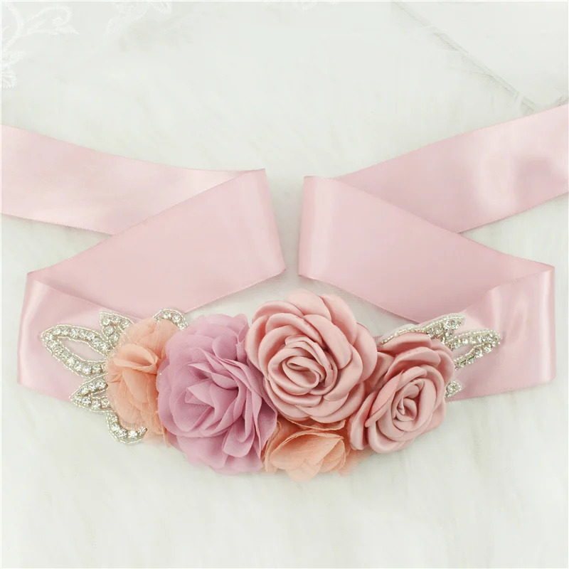 Свадебные аксессуары, свадебные Ремни, стразы сатиновый пояс с цветком, женский пояс для девушки