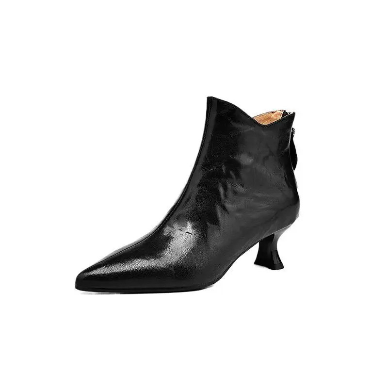 2025 Fashion British Style Vintage Pointed Toes Women Ankle Boots Retro Thin Heels Black Short Boots Concise Botas De Mujer