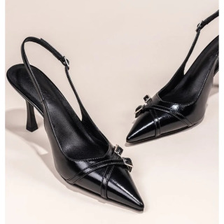 Moda yangi baland poshnali o'tkir burunli sayoz oyoqli yozgi oqlangan qora tokali ayollar Stiletto poyabzallari