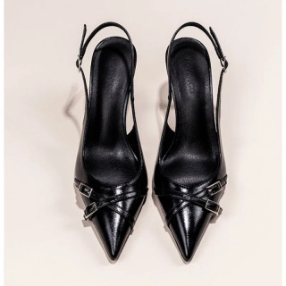 Moda yangi baland poshnali o'tkir burunli sayoz oyoqli yozgi oqlangan qora tokali ayollar Stiletto poyabzallari