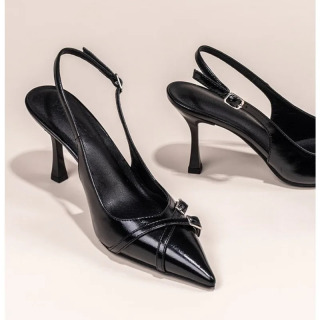 Moda yangi baland poshnali o'tkir burunli sayoz oyoqli yozgi oqlangan qora tokali ayollar Stiletto poyabzallari