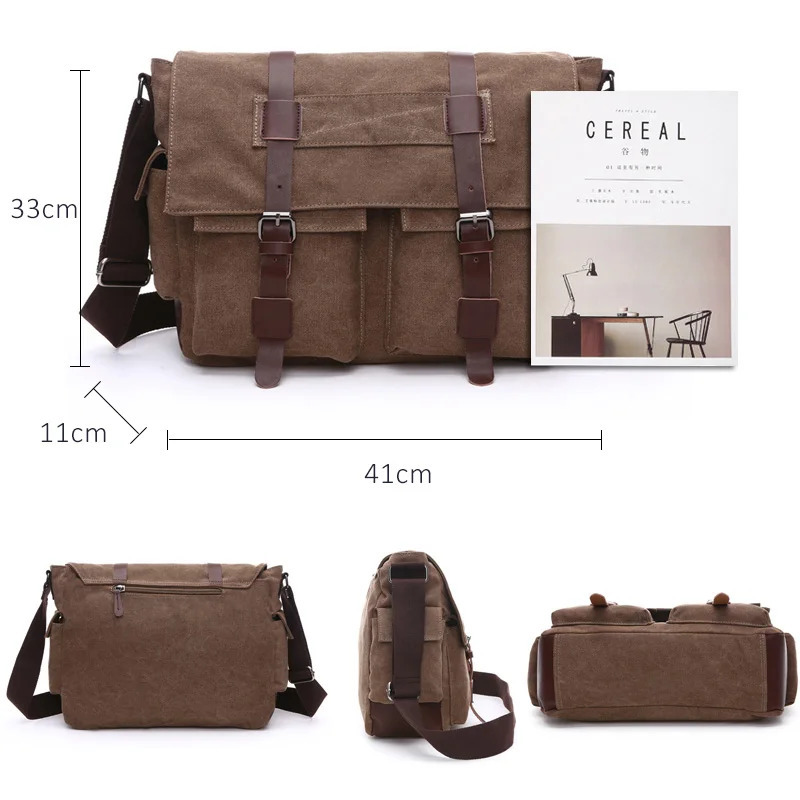 Erkaklar uchun biznes messenjer sumkalari Vintage Canvas Casual ofis va sayohat retro elkama-sumkasi
