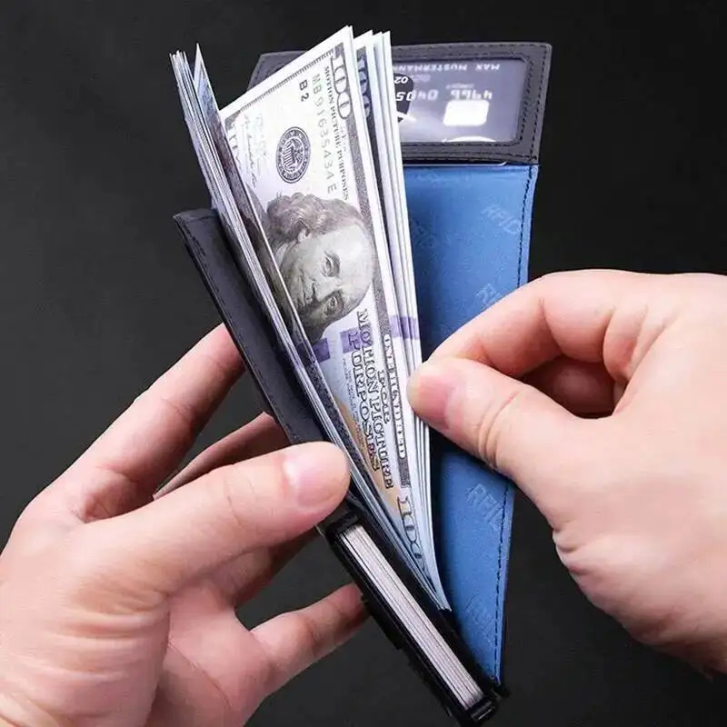 Erkaklar hamyoni Portativ karta egasi alyuminiy qutisi kredit kartasi qutisi Biznes anti-RFID bank kartasi ushlagichi ochiq oynali hamyon