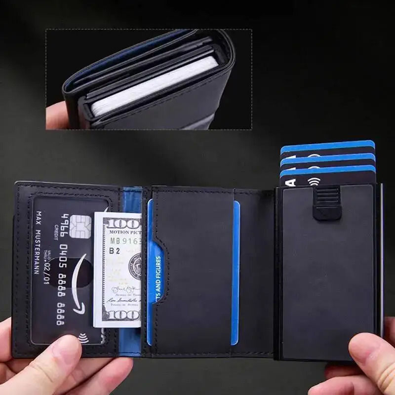 Erkaklar hamyoni Portativ karta egasi alyuminiy qutisi kredit kartasi qutisi Biznes anti-RFID bank kartasi ushlagichi ochiq oynali hamyon