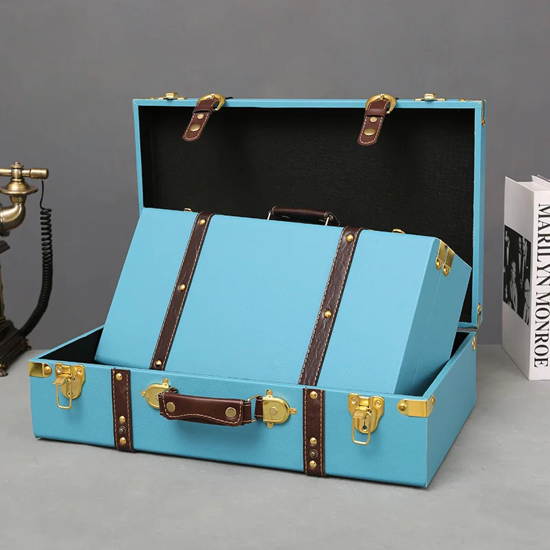 Hashamatli Vintage Trunk sayohat qo'l katta chamadonlar Charm to'shak ostida chamadon kiyim organizator saqlash qutisi antiqa savat moslashtirilgan