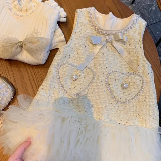 Bolalar kiyimlari ko'ylagi 2024 yangi chaqaloq peluş yelek yubka moda chiroyli liboslar chaqaloq qizlar kiyimlari