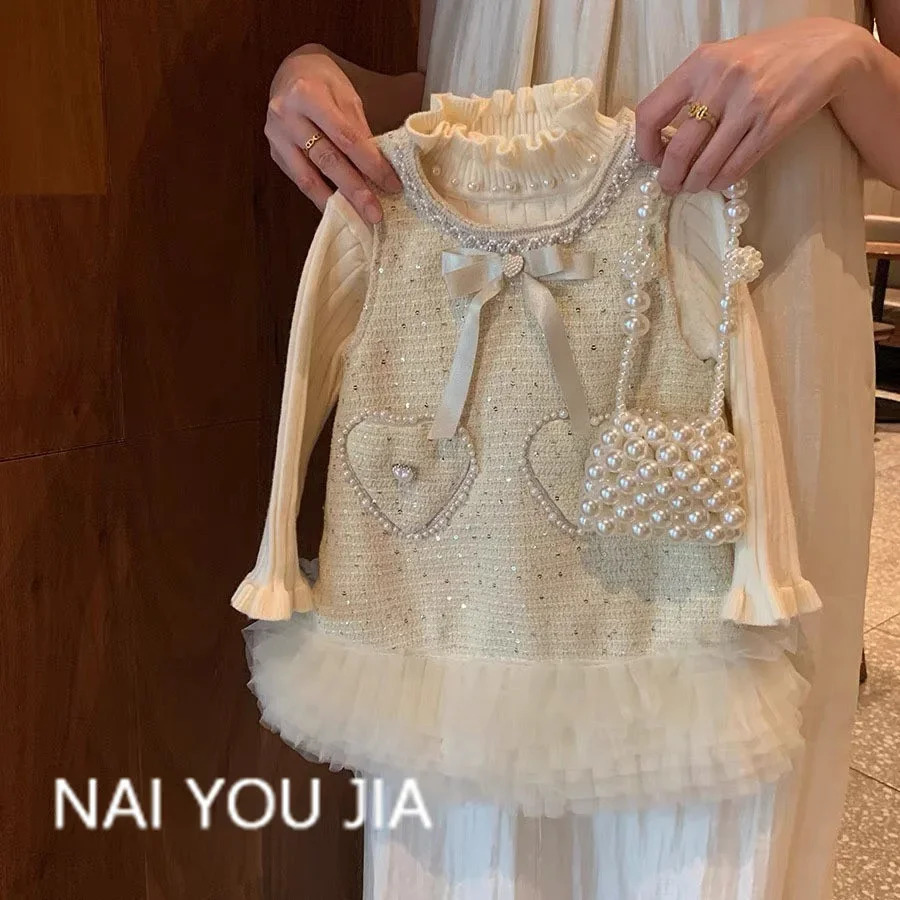 Bolalar kiyimlari ko'ylagi 2024 yangi chaqaloq peluş yelek yubka moda chiroyli liboslar chaqaloq qizlar kiyimlari