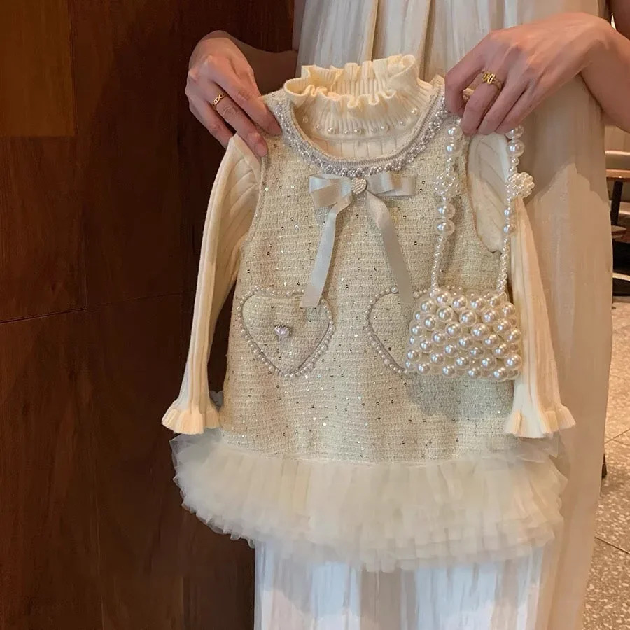 Bolalar kiyimlari ko'ylagi 2024 yangi chaqaloq peluş yelek yubka moda chiroyli liboslar chaqaloq qizlar kiyimlari