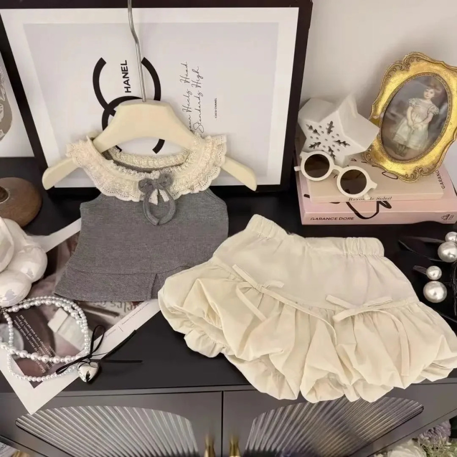 Bolalar Qizlarning gulli to'rli top va shortilar to'plami moda yozgi liboslari