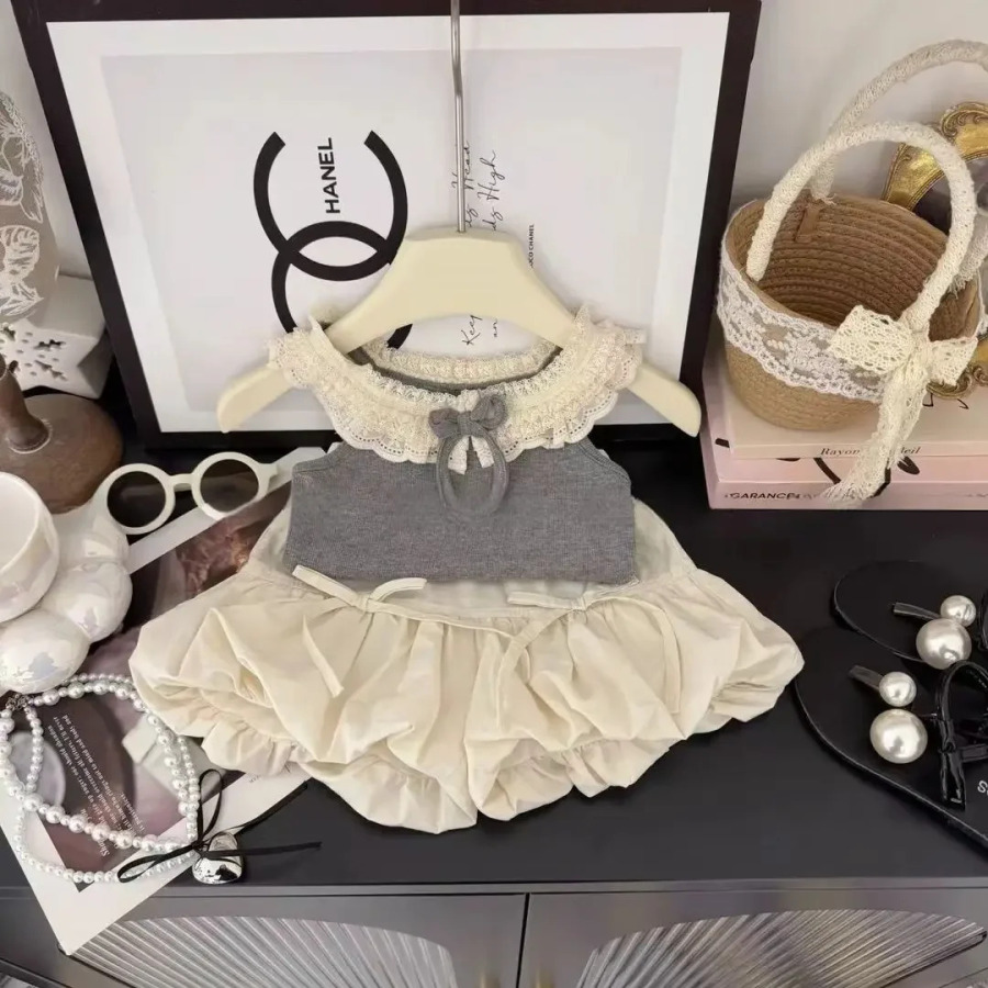 Bolalar Qizlarning gulli to'rli top va shortilar to'plami moda yozgi liboslari