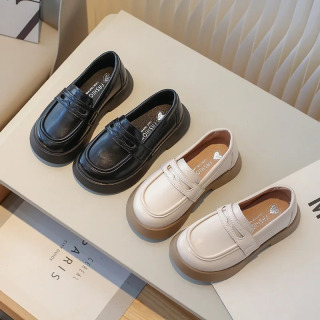 Qalin taglikli bolalar charm poyabzallari, maktab qizlari uchun moda loafers, slip-on, malika tuflilari, qora, bahor-kuz