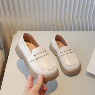 Qalin taglikli bolalar charm poyabzallari, maktab qizlari uchun moda loafers, slip-on, malika tuflilari, qora, bahor-kuz