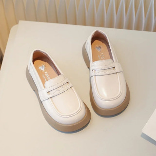 Qalin taglikli bolalar charm poyabzallari, maktab qizlari uchun moda loafers, slip-on, malika tuflilari, qora, bahor-kuz