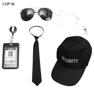 Agent aksessuarlari to'plami Quloq tiqinlari Ish brendi ko'zoynaklari Shlyapalar o'smirlar uchun maxfiy xavfsizlik kostyumi Kattalar Cosplay o'yin partiyasi