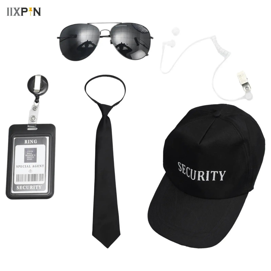 Agent aksessuarlari to'plami Quloq tiqinlari Ish brendi ko'zoynaklari Shlyapalar o'smirlar uchun maxfiy xavfsizlik kostyumi Kattalar Cosplay o'yin partiyasi