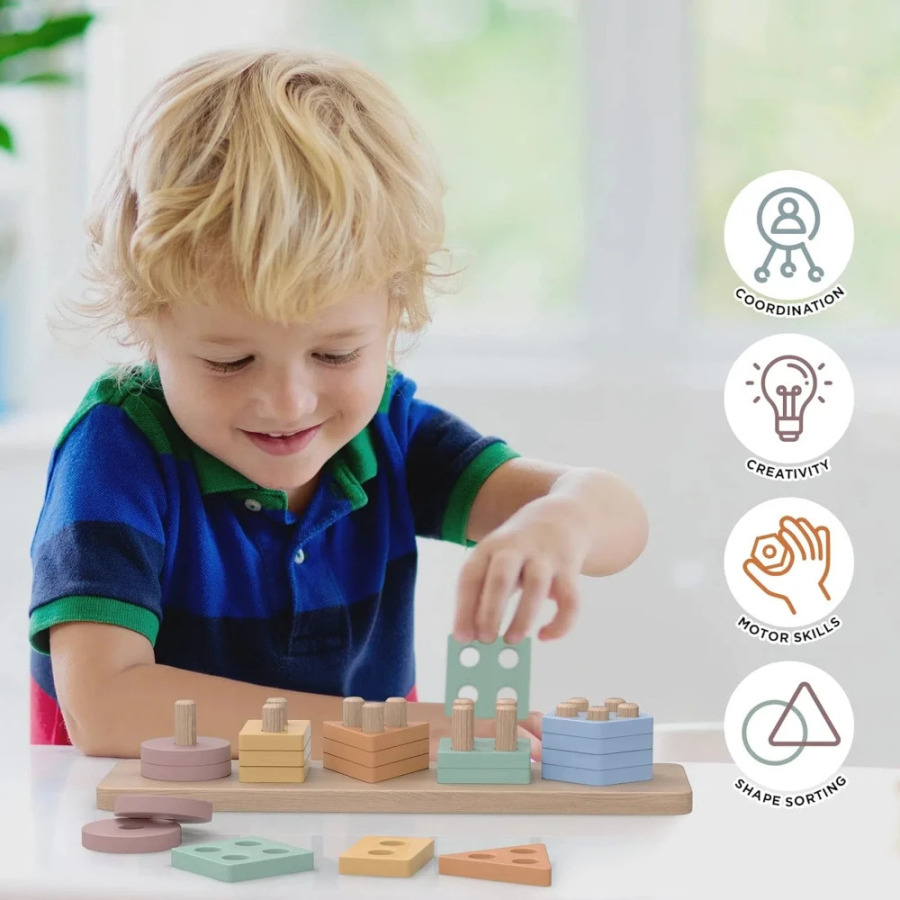 18 oylik chaqaloq uchun Montessori o'yinchoqlari - o'g'il bolalar va qizlar uchun yog'ochdan saralash va yig'ish o'yinchoqlari, maktabgacha yoshdagi bolalar uchun yog'och sovg'alar