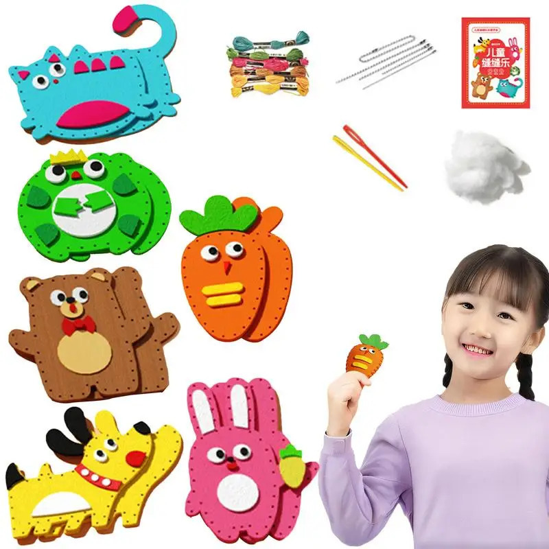 Bolalar uchun DIY tikuv o'yinchoqlari to'plamlari Bolalar hunarmandchiligi tikuvchilik to'plami o'quv tikuv to'plami Tasodifiy uslubda DIY kigiz tikish hayvonlari o'yinchoqlari bolalar uchun