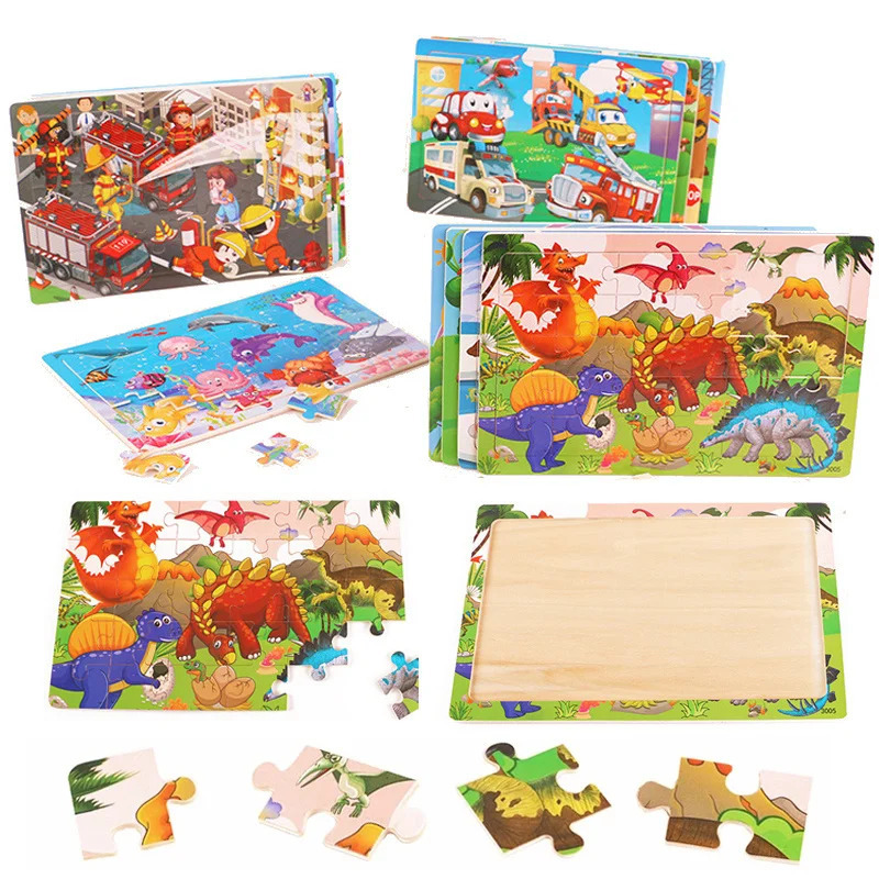 Yangi yog'och 3D jumboqlar (30 dona) multfilmli hayvonlarni tashish Tangram o'quv Montessori o'yinchoqlari bolalar uchun sovg'alar