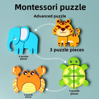 Bolalar uchun hayvonlar boshqotirma o'yinchoqlar Montessori multfilm 3D yog'och bulmacalar erta o'rganish ta'lim kognitiv o'yin Bolalar sovg'a