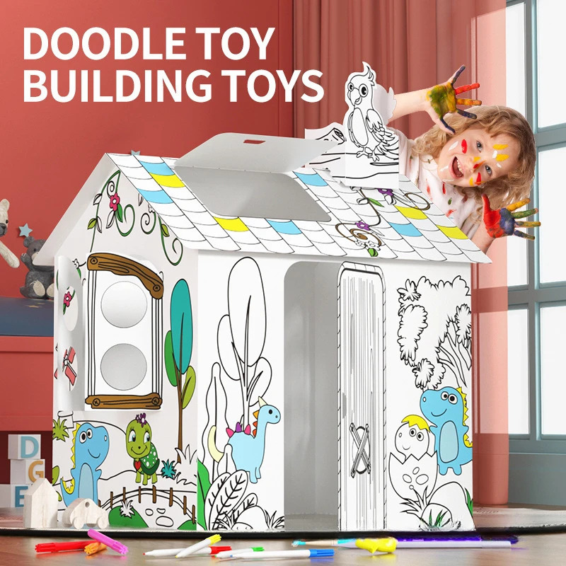 Креативный граффити 3D Сборка игрушечный дом, DIY, живопись, дом джунглей, взаимодействие родителей и детей, детский сад, рукоделие, дети