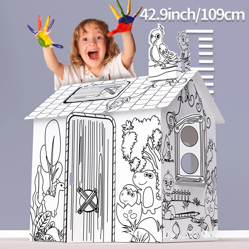 Креативный граффити 3D Сборка игрушечный дом, DIY, живопись, дом джунглей, взаимодействие родителей и детей, детский сад, рукоделие, дети