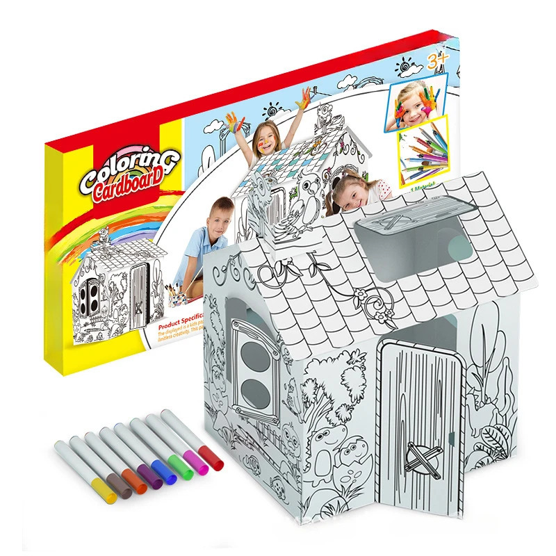 Креативный граффити 3D Сборка игрушечный дом, DIY, живопись, дом джунглей, взаимодействие родителей и детей, детский сад, рукоделие, дети