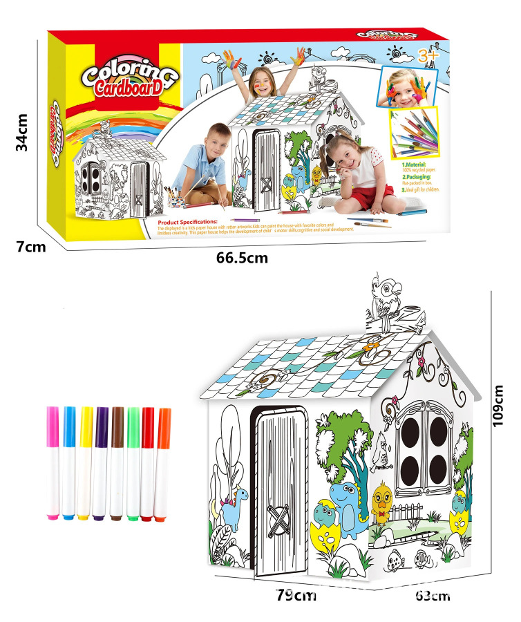 Креативный граффити 3D Сборка игрушечный дом, DIY, живопись, дом джунглей, взаимодействие родителей и детей, детский сад, рукоделие, дети