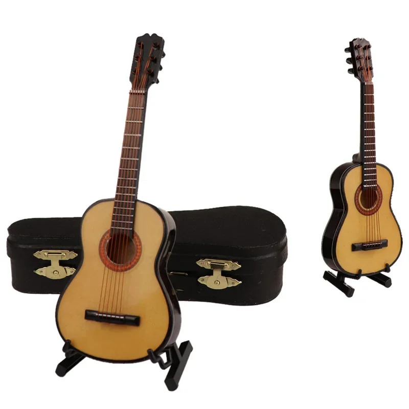 Yog'ochdan yasalgan cholg'u asboblari to'plami Dekorativ bezaklar Mini klassik gitara qo'llab-quvvatlanadigan miniatyura modellari bezaklar sovg'alar