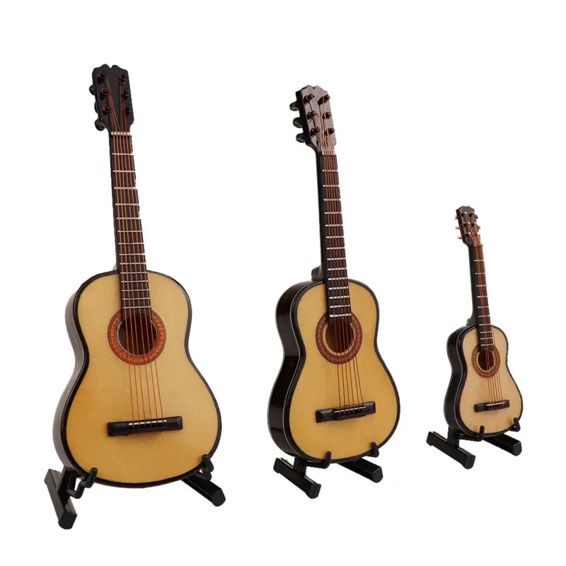Yog'ochdan yasalgan cholg'u asboblari to'plami Dekorativ bezaklar Mini klassik gitara qo'llab-quvvatlanadigan miniatyura modellari bezaklar sovg'alar