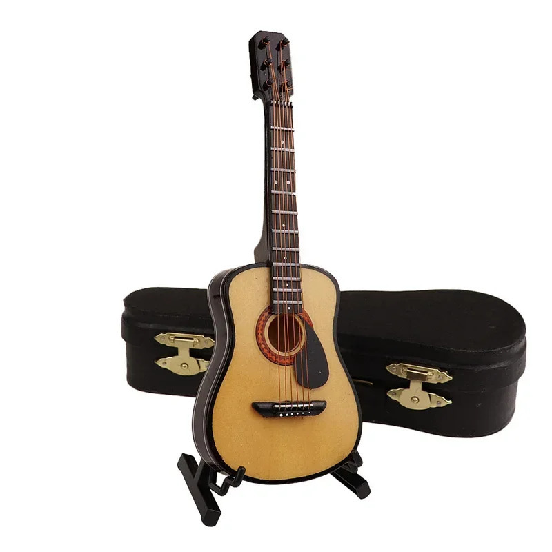 Yog'ochdan yasalgan cholg'u asboblari to'plami Dekorativ bezaklar Mini klassik gitara qo'llab-quvvatlanadigan miniatyura modellari bezaklar sovg'alar