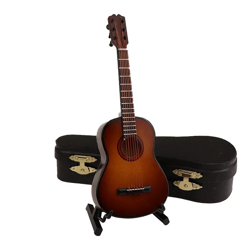 Yog'ochdan yasalgan cholg'u asboblari to'plami Dekorativ bezaklar Mini klassik gitara qo'llab-quvvatlanadigan miniatyura modellari bezaklar sovg'alar