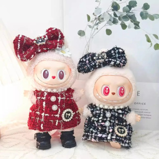 Кукольная одежда, аксессуары для одежды, дизайнерская одежда Labubu, черно-белый клетчатый комплект платьев, сделай сам, мини-куклы, одежда, подарок для девочки