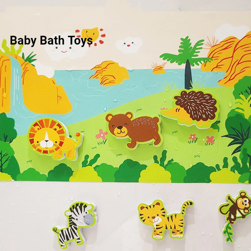 Мягкие развивающие игрушки для ванной из ЭВА: пазлы-наклейки с животными для малышей 0-12 месяцев (1 год)
