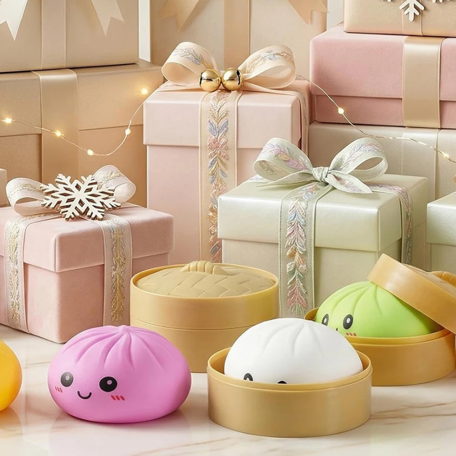 Dumpling squishies o'yinchoqlari Rangli dumpli squishies bilan ulkan ajablantiradigan quti Stressga qarshi chuchvara to'plari Rojdestvo/Yangi yil sovg'alari uchun o'yinchoqlar