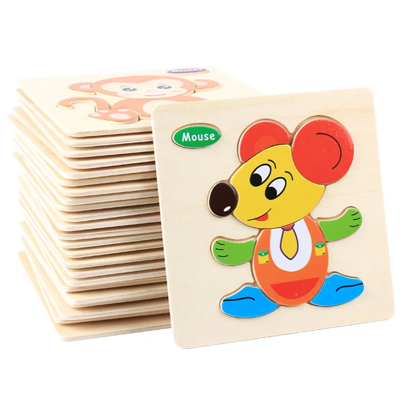 Детские игрушки 3D деревянные головоломки, игрушки-головоломки для детей, мультяшные пазлы с животными, интеллект, детские развивающие головоломки, игрушки