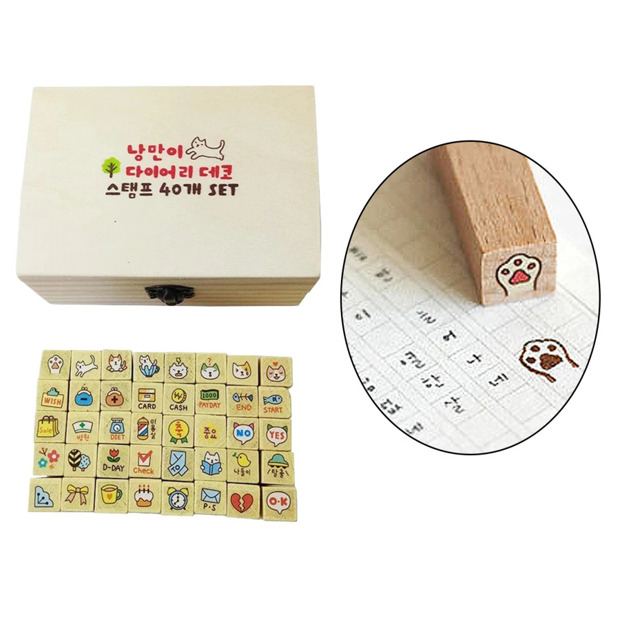 40 dona/to'plam Yoqimli multfilm shtampi DIY yog'och rezina shtamplar to'plami DIY Scrapbooking kundaligi hunarmandchilik taklifnomalari uchun san'at hunarmandchiligini yasash