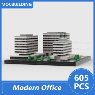 Современные офисные здания Moc Blocks Diy Сборка кирпичей Архитектурная модель Дисплей Креативные развивающие рождественские игрушки Подарки 605 шт. Светло-серый