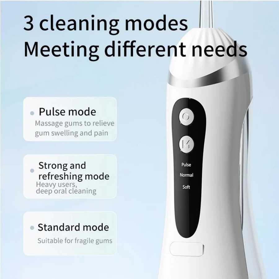Oral Irrigator 3 tozalash rejimi Portativ qayta zaryadlanuvchi suv o'tkazmaydigan IP65 Tish Irrigatori Tishlarni oqartiruvchi Jet Floss 200ml