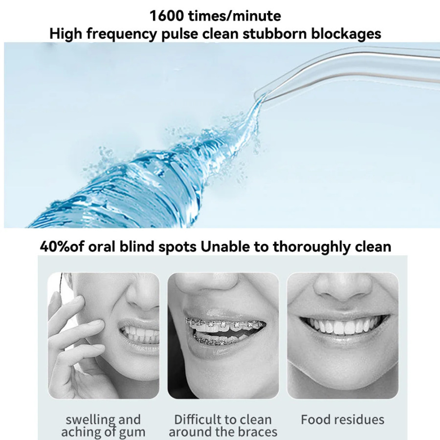 Oral Irrigator 3 tozalash rejimi Portativ qayta zaryadlanuvchi suv o'tkazmaydigan IP65 Tish Irrigatori Tishlarni oqartiruvchi Jet Floss 200ml