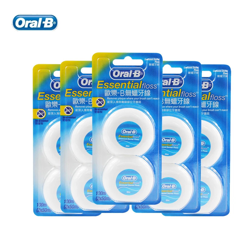 Oral B Essential Floss, tish go'shtini parvarish qilish uchun qulay bo'lmagan mumli tish ipi, tekis ipli tishlararo toza ip, 50m / dona.