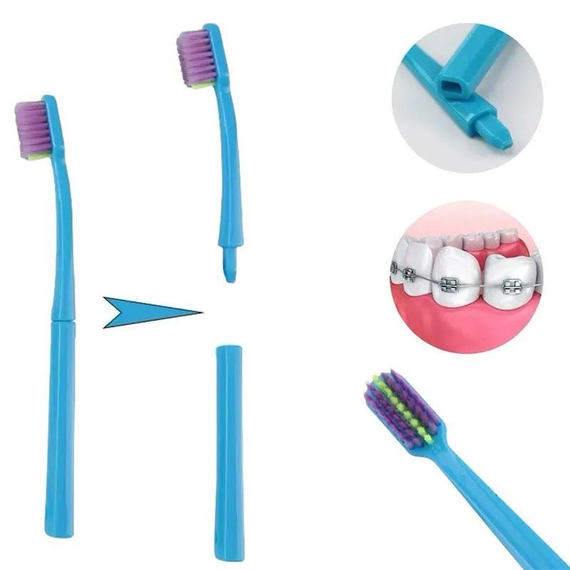 DENTWORLD portativ stomatologik parvarishlash to'plami - ortodontik tish cho'tkasi, til qirg'ich, tishlararo cho'tka