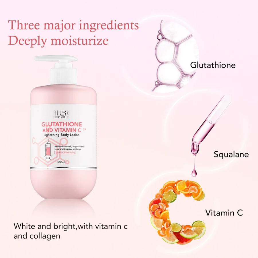 AILKE barcha turdagi terilar uchun terini oqartirish to'plami, tarkibida glutation, vitamin C, silliq teri, melanin va pigmentatsiyani kamaytiradi.