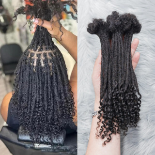 Jingalak uchlari bilan 8-12 dyuymli qo'lda ishlangan jingalak ponytail qulflari bilan inson sochlari Dreadlocks Ayollar erkaklar uchun 10 ta iplar
