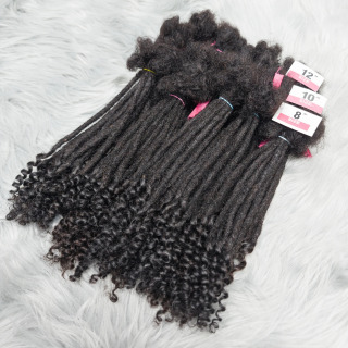 Jingalak uchlari bilan 8-12 dyuymli qo'lda ishlangan jingalak ponytail qulflari bilan inson sochlari Dreadlocks Ayollar erkaklar uchun 10 ta iplar