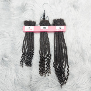 Jingalak uchlari bilan 8-12 dyuymli qo'lda ishlangan jingalak ponytail qulflari bilan inson sochlari Dreadlocks Ayollar erkaklar uchun 10 ta iplar