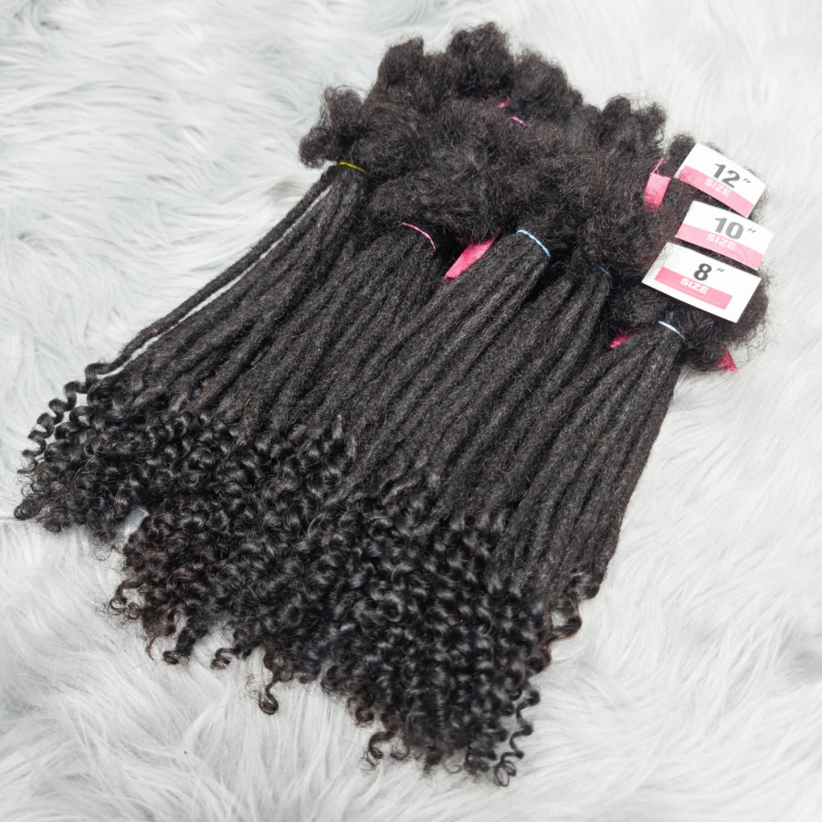 Jingalak uchlari bilan 8-12 dyuymli qo'lda ishlangan jingalak ponytail qulflari bilan inson sochlari Dreadlocks Ayollar erkaklar uchun 10 ta iplar