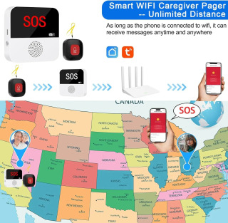 Wi-Fi Smart simsiz parvarishlash peyjer qo'ng'iroq tizimi Favqulodda ogohlantirish tizimi Keksalar nogiron bemorlar uchun hayot tugmasi